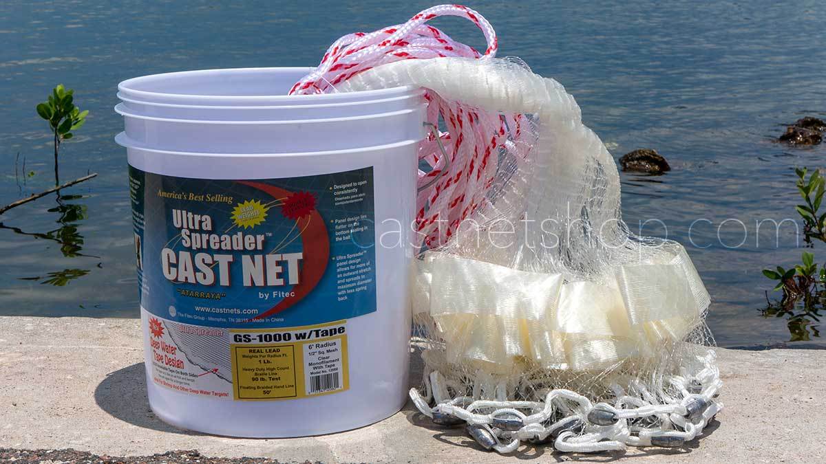 Fitec GS-1000 Ultra Spreader Shrimp Cast Nets #11710, 10 ft. 5/8 in. Sq.  Mesh With Tape